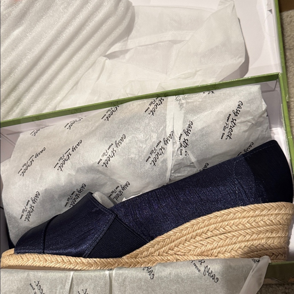 Women's Jasper Super Flex Espadrille Sandals Navy Peep Toe Wedge Espadrilles - Picture 9 of 9